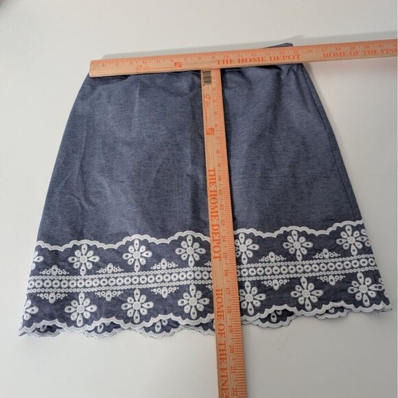 NEW Talbots Chambray Floral Embroidered Skirt Womens Size 4 Blue Cotton A Line - Picture 8 of 10